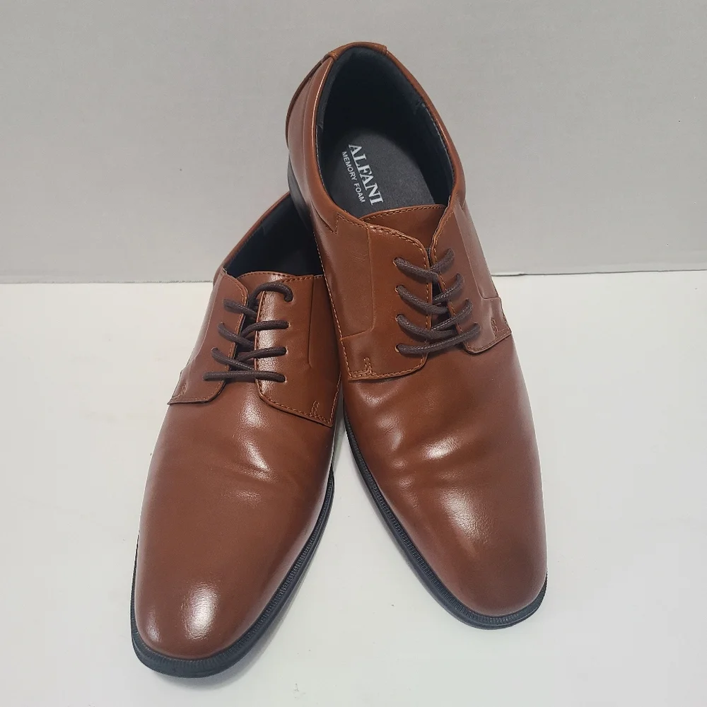 Alfani Andrew Classic Dark Tan Leather Men's‎ Dress Shoes Size 8.5